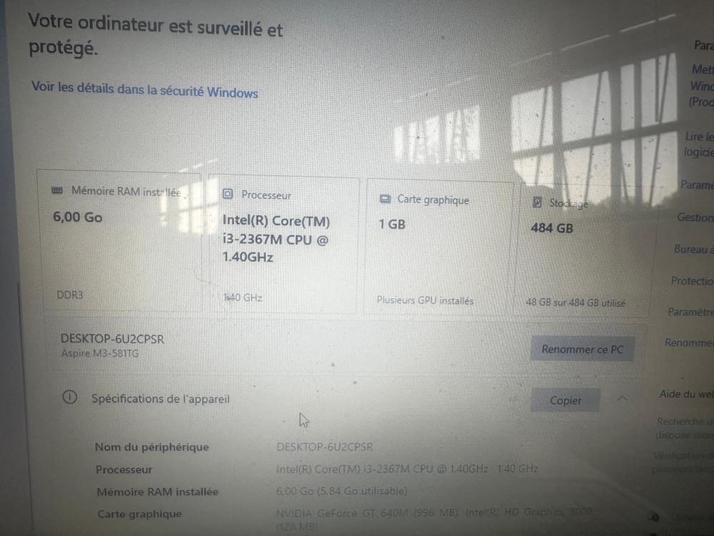 Acer Aspire U Matériel informatique