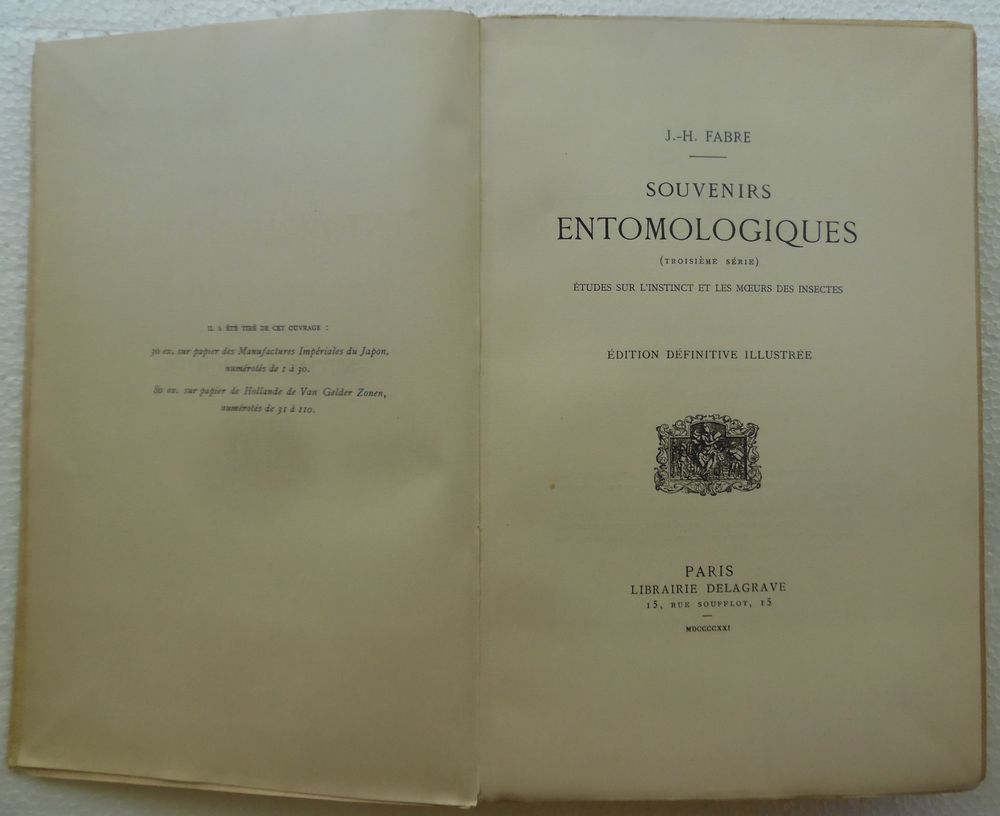 J.- H. FABRE 3&egrave;me s&eacute;rie
SOUVENIRS ENTOMOLOGIQUES 
Livres et BD