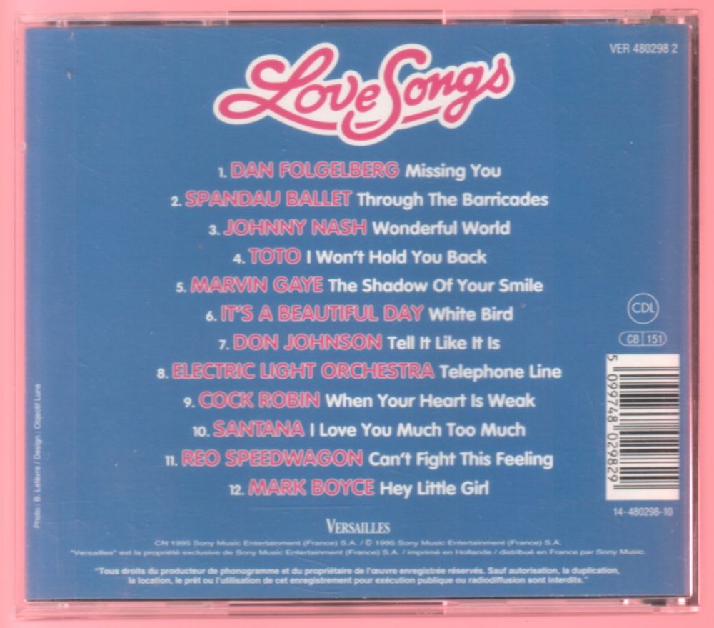 Album CD : Artistes Vari&eacute;s - Love Songs. CD et vinyles