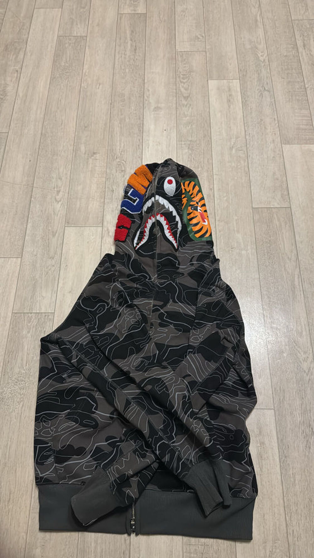 BAPE Layered Line Camo Shark Full Zip Hoodie 'Black' V�tements