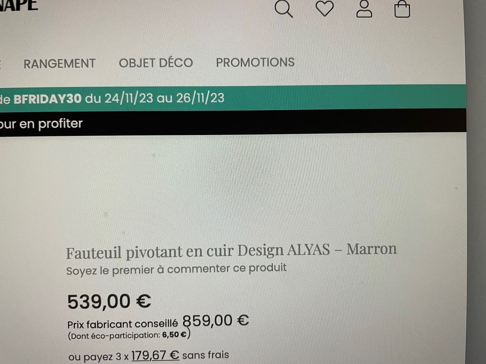 FAUTEUIL cuir NEUF pivotant Meubles