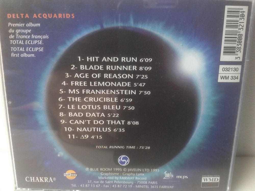 TOTAL ECLIPSE DELTA ACQUARIDS Envoi Possible
CD et vinyles