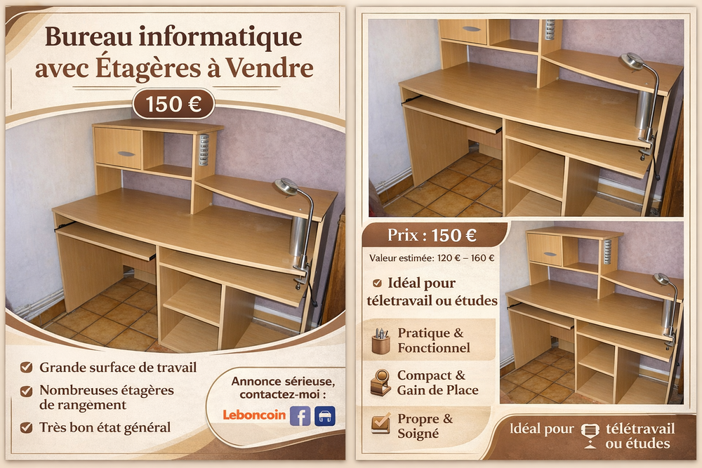 Bureau multim&eacute;dia avec &eacute;tag&egrave;re Meubles