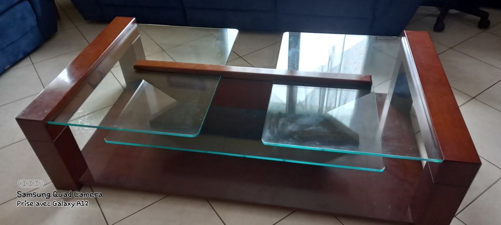 table basse salon merisier et verre Meubles