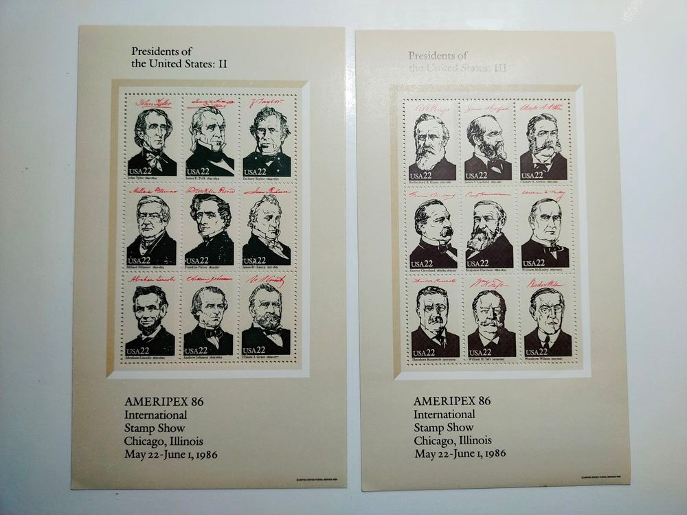 s&eacute;rie de 36 timbres "" ameripex86 "" des USA . 