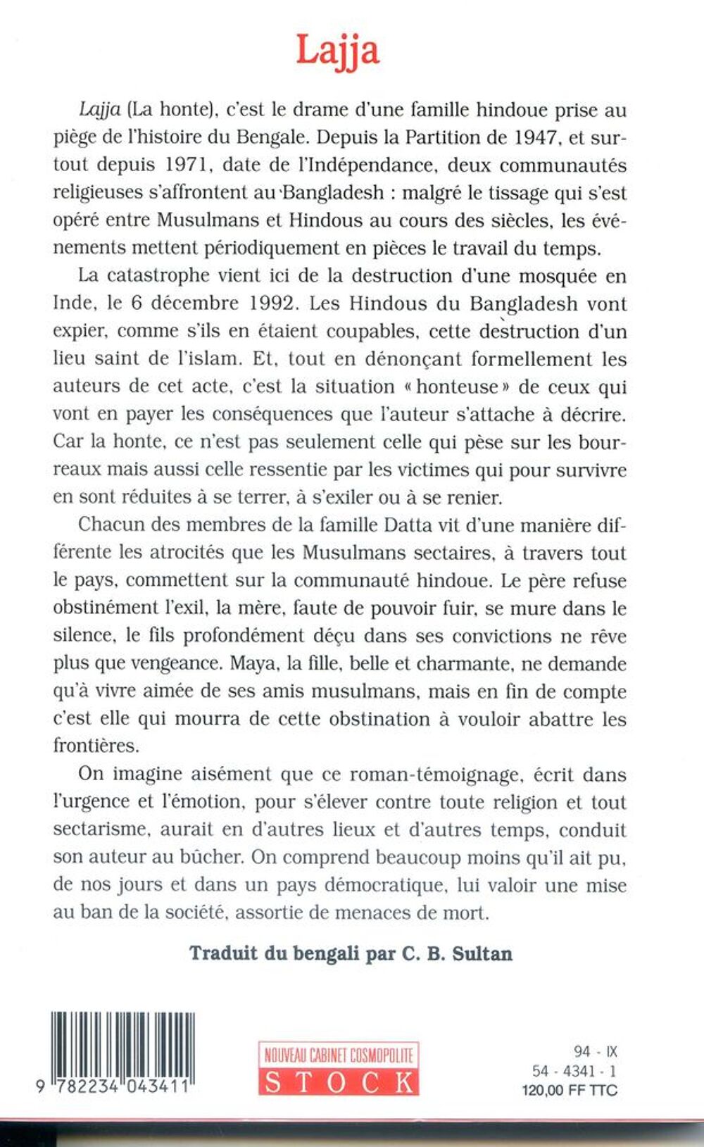 Lajja - Taslima Nasreen, Livres et BD