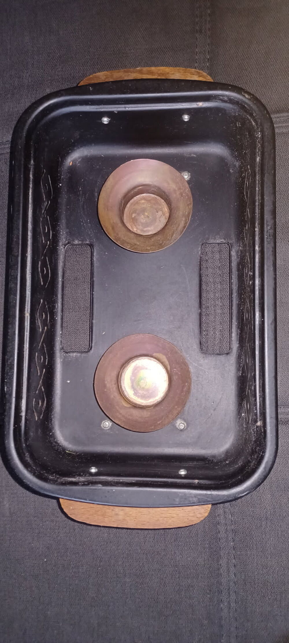 R&eacute;chauff&eacute; plat a bougie en cuivre et support bois Electroménager