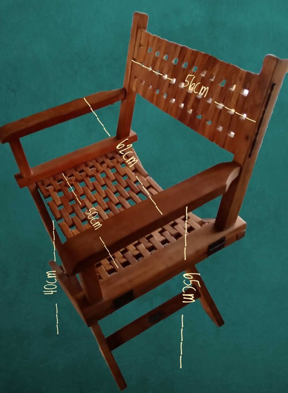 Fauteuil pliant en bois avec lattes tiss&eacute;es Meubles