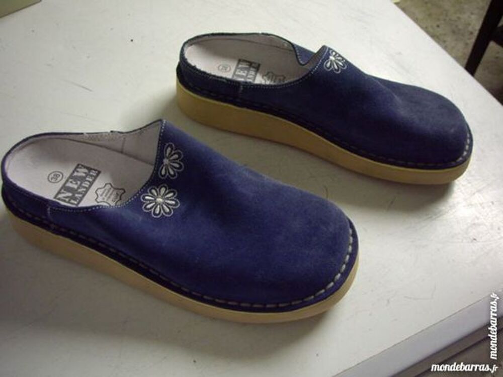 Mules en Bleu Daim &agrave; fleurs New Lander pt 38 Chaussures