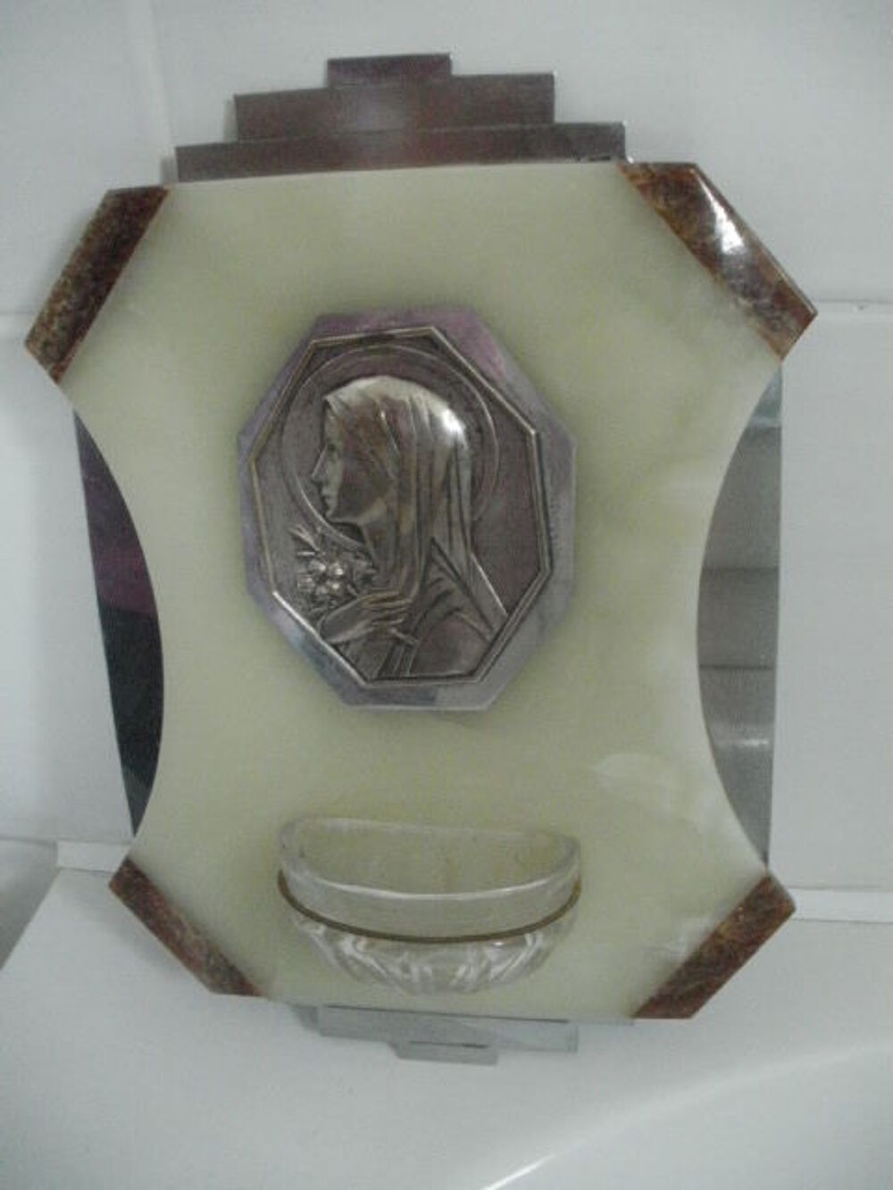 Ancien b&eacute;nitier sur onyx et m&eacute;daillon estampill&eacute; C PARVILLER Décoration