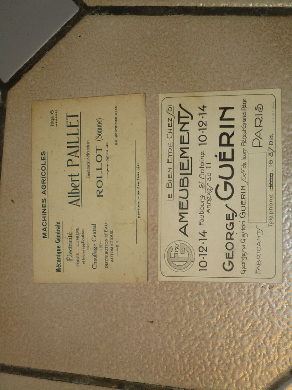 VIEILLE CARTE DE VISITE 1950"AMEUBLEMENT-MACHINE AGRICOLE 