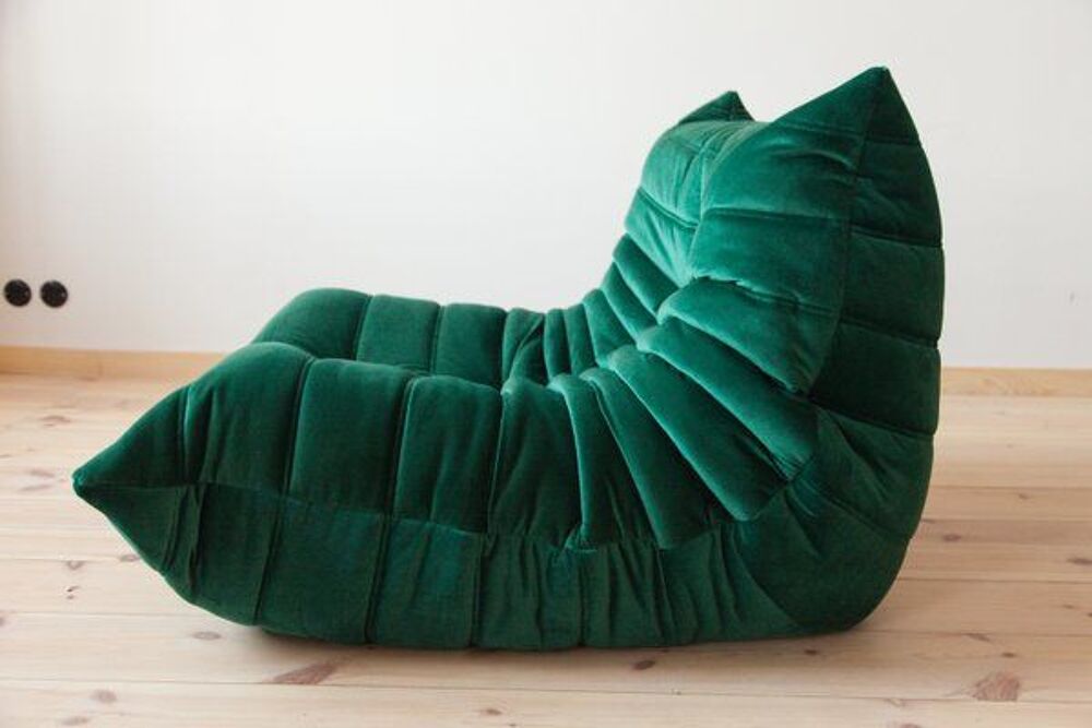 Canap&eacute; Togo Ligne Roset 3 place original - tissu velour vert Meubles
