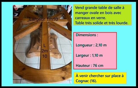 Grande table de salle à manger ovale bois, verre 8 personnes Cognac (16)