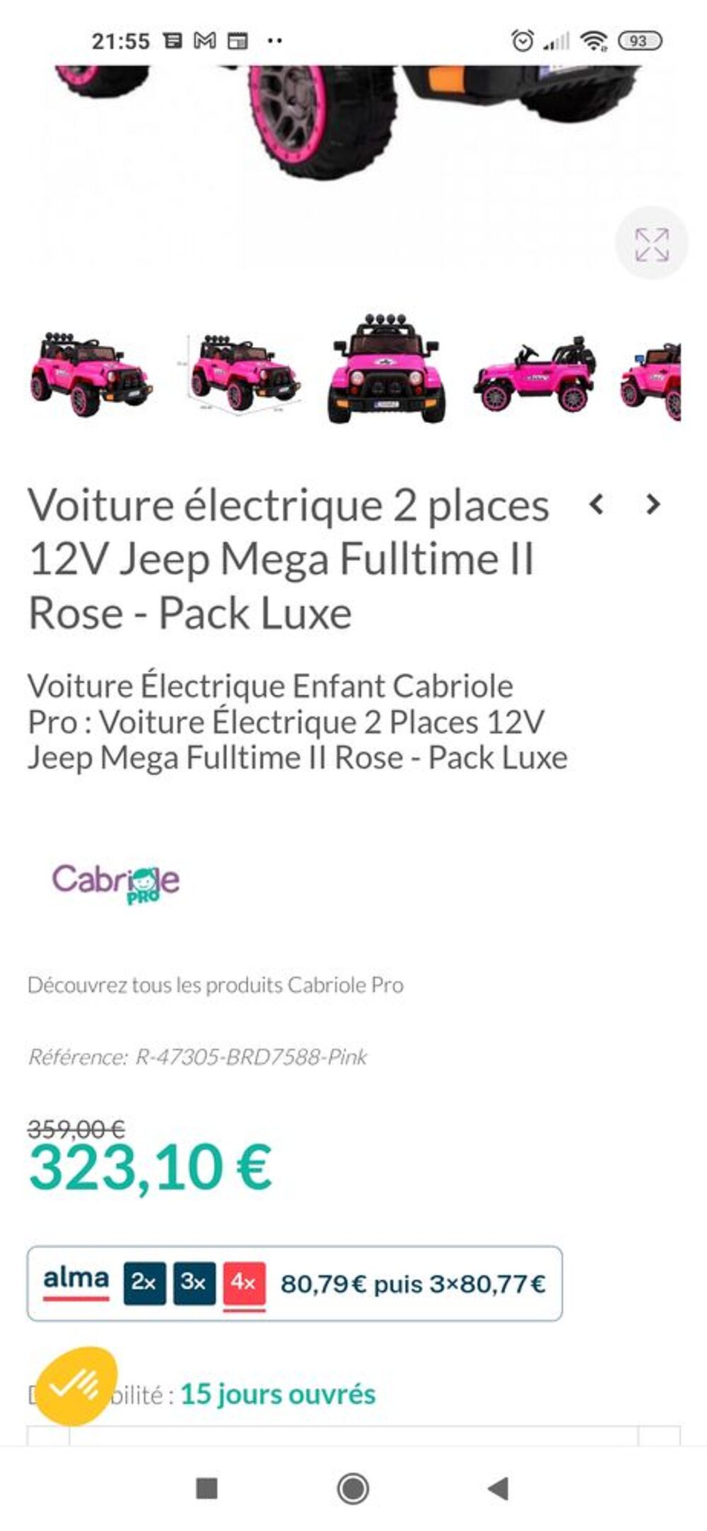 Voiture électrique 2 places 12v jeep mega fulltime rose - pack luxe