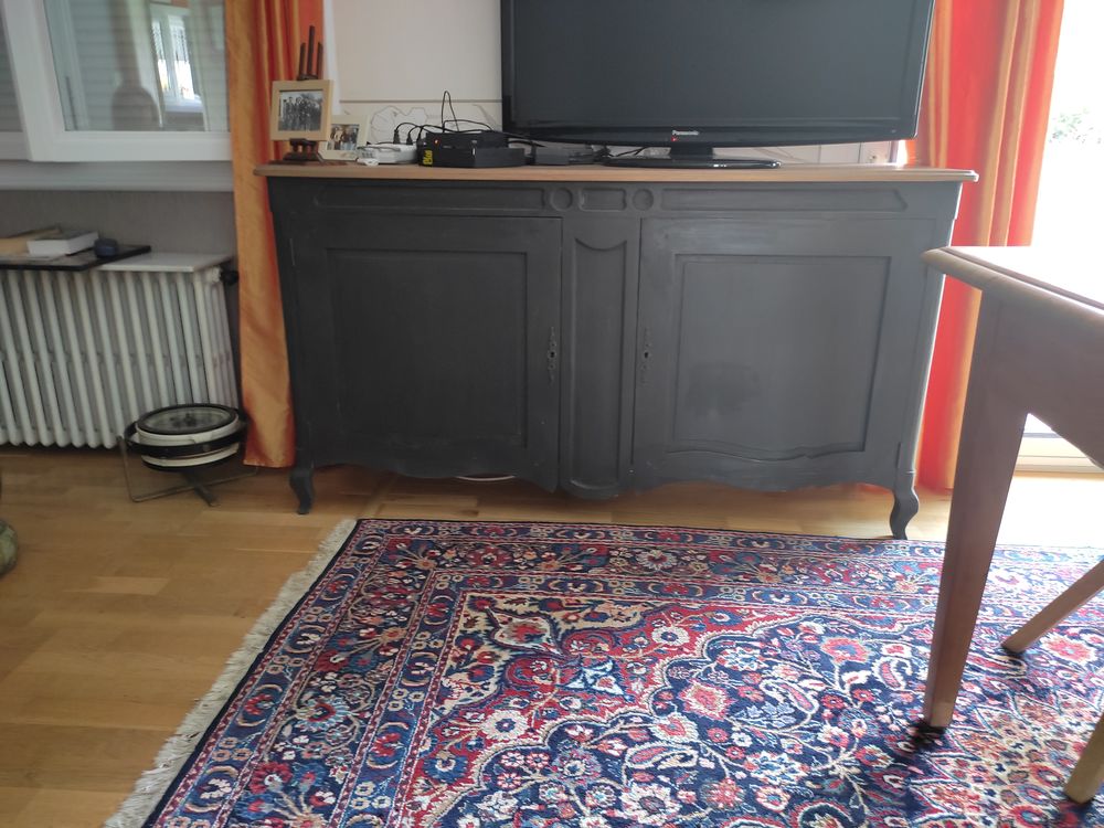 Buffet contemporain gris fonc&eacute; plateau bois clair bon etat Meubles