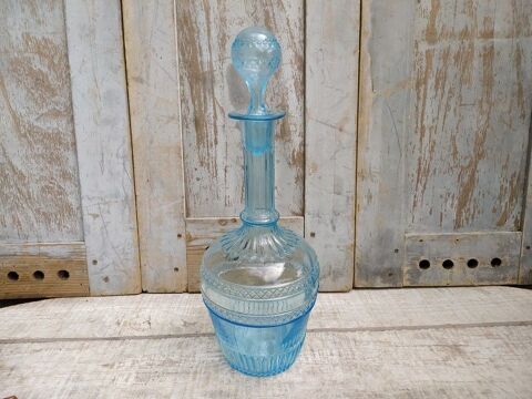Grande Carafe Verre Moulé Bleu Azur XIXème 55 Loches (37)