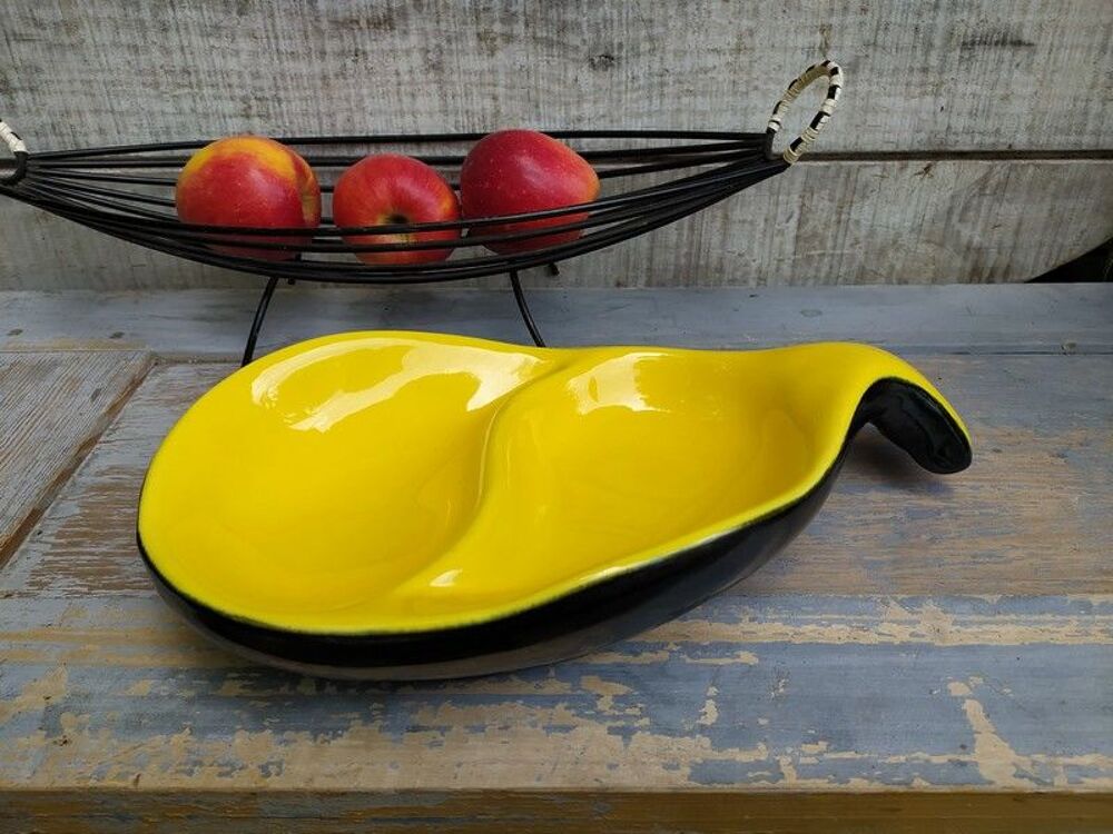 Coupe C&eacute;ramique Noir Jaune Vintage Style Chambost Dcoration