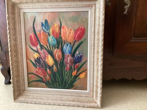 Tableau ancien sur toile   � Les Tulipes  � 38 Rennes (35)