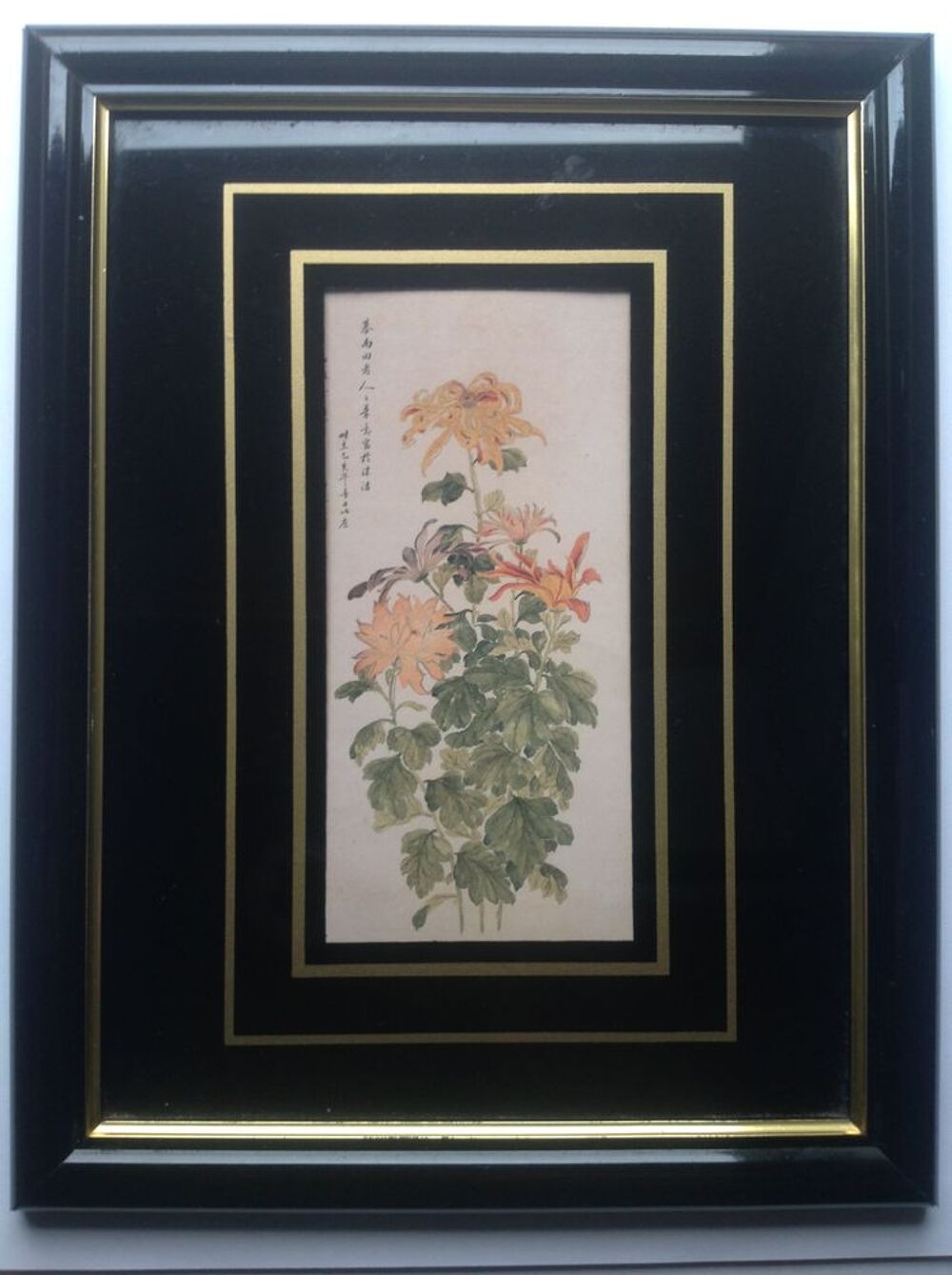 REPRODUCTION DE FLEURS D'ASIE CADRE NOIR LAQU&Eacute; 21 x 27 cm En Décoration