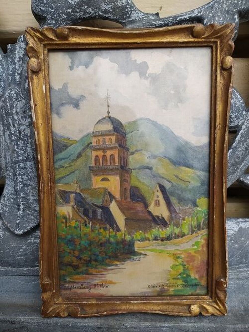 Tableau Peinture Kaysersberg Gilberte Pommier Zaborowska XXe 