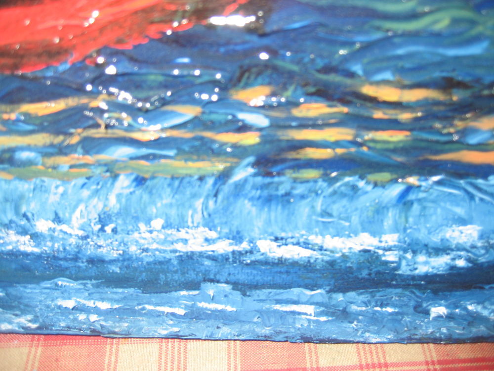 HUILE SUR TOILE AU COUTEAU. "RETOUR DE PECHE EN PIROGUE" 
Décoration