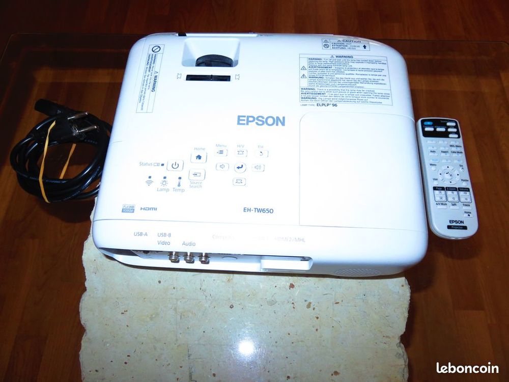 Vid&eacute;oprojecteur Epson EH-TW650 TRI-LCD FULL HD 1080 P Photos/Video/TV