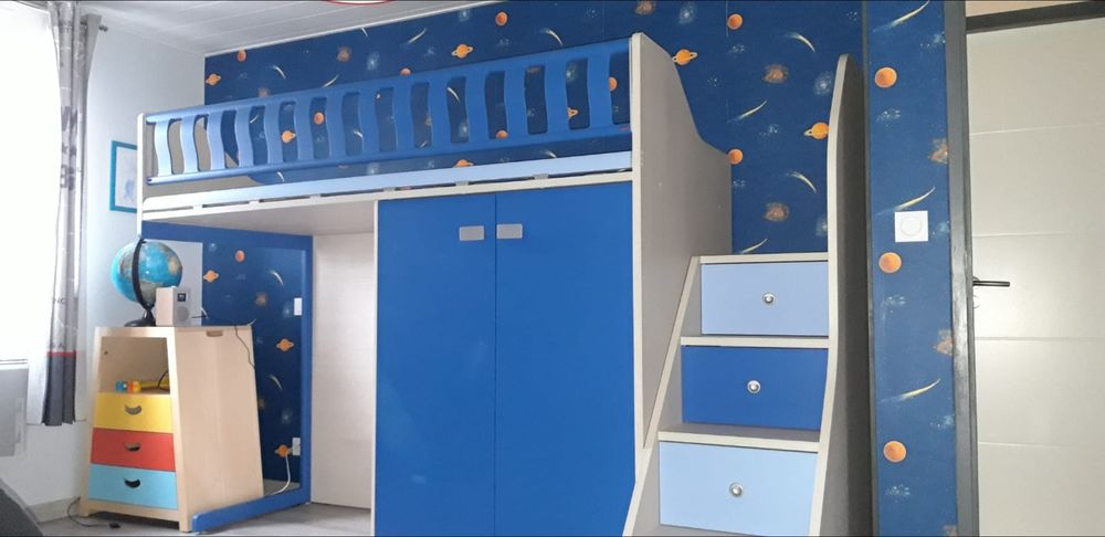 Lit mezzanine enfant avec tiroirs et armoire de rangement Meubles