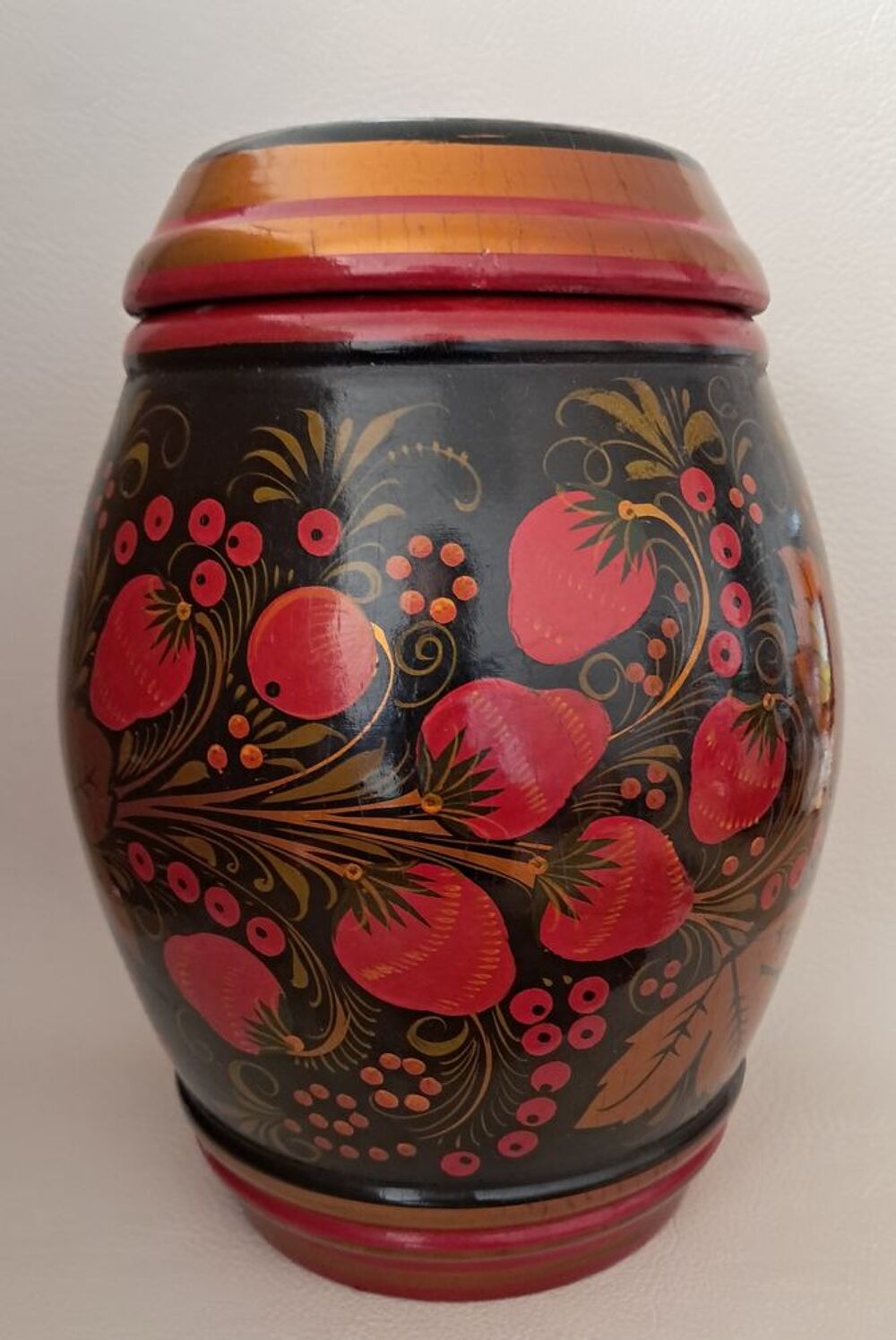 bonbonni&egrave;re pot &agrave; tabac gingembre th&eacute; en bois Khokhloma Décoration