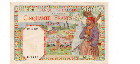 
Billet Banque d'Algrie 50 francs 29.11.1944 Algrie 60 Astaffort (47)