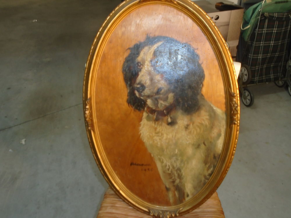 peinture sur bois chien ovale Décoration