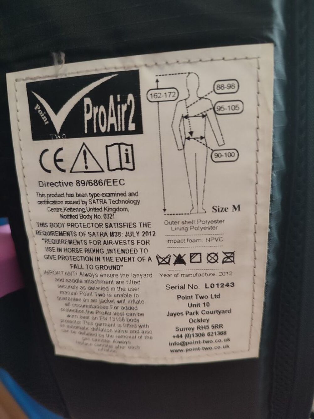 Gilet airbag &eacute;quitation Sports