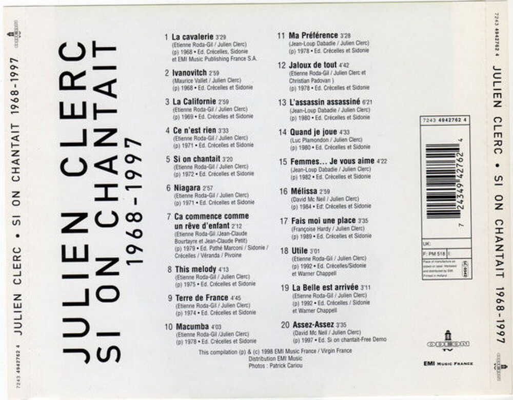 CD Julien Clerc ?? Si On Chantait 1968-1997 (&eacute;tat neuf) CD et vinyles