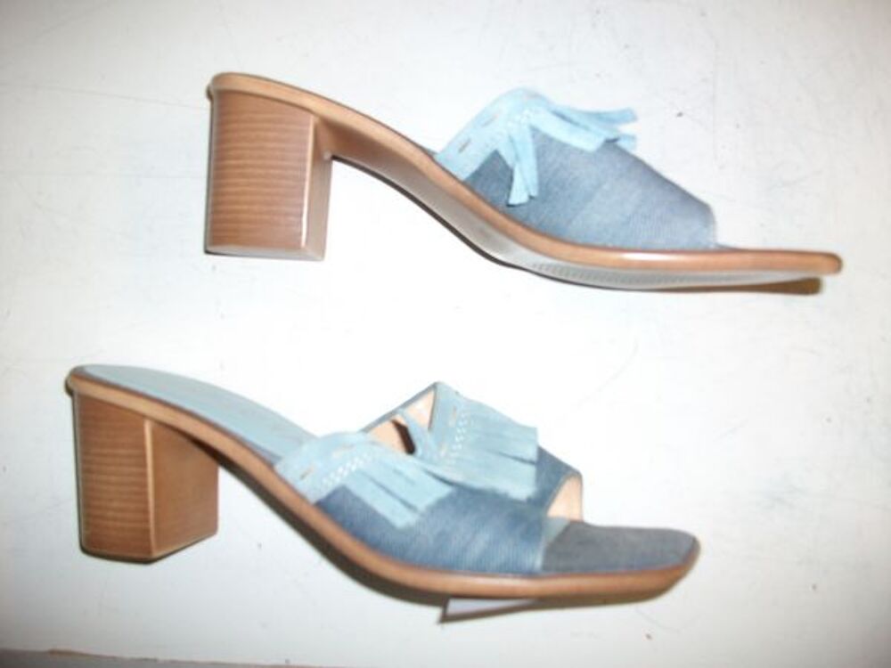 Paire de Mules Bleu genre sabots &agrave; franges pt 38-neuves-5  Chaussures