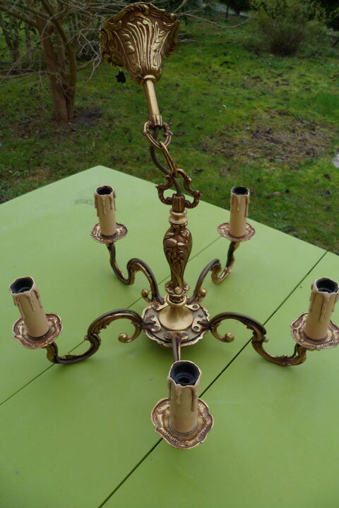 Luminaire suspension en bronze 5 branches art déco 25 Lombez (32)