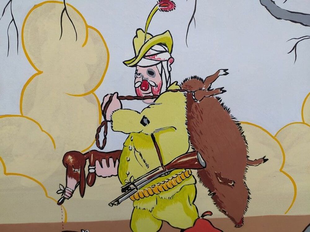 Dessin Gouache Humoristique Th&egrave;me Chasse Sign&eacute; Taveau 39 