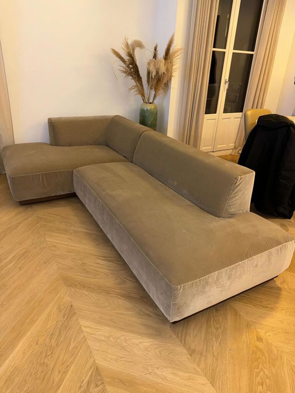 Canape AMPM Jacopo Velours Beige Cendr&eacute; Meubles