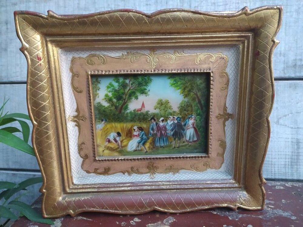 Ancienne Peinture Miniature Sc&egrave;ne Champ&ecirc;tre Bucolique
Décoration