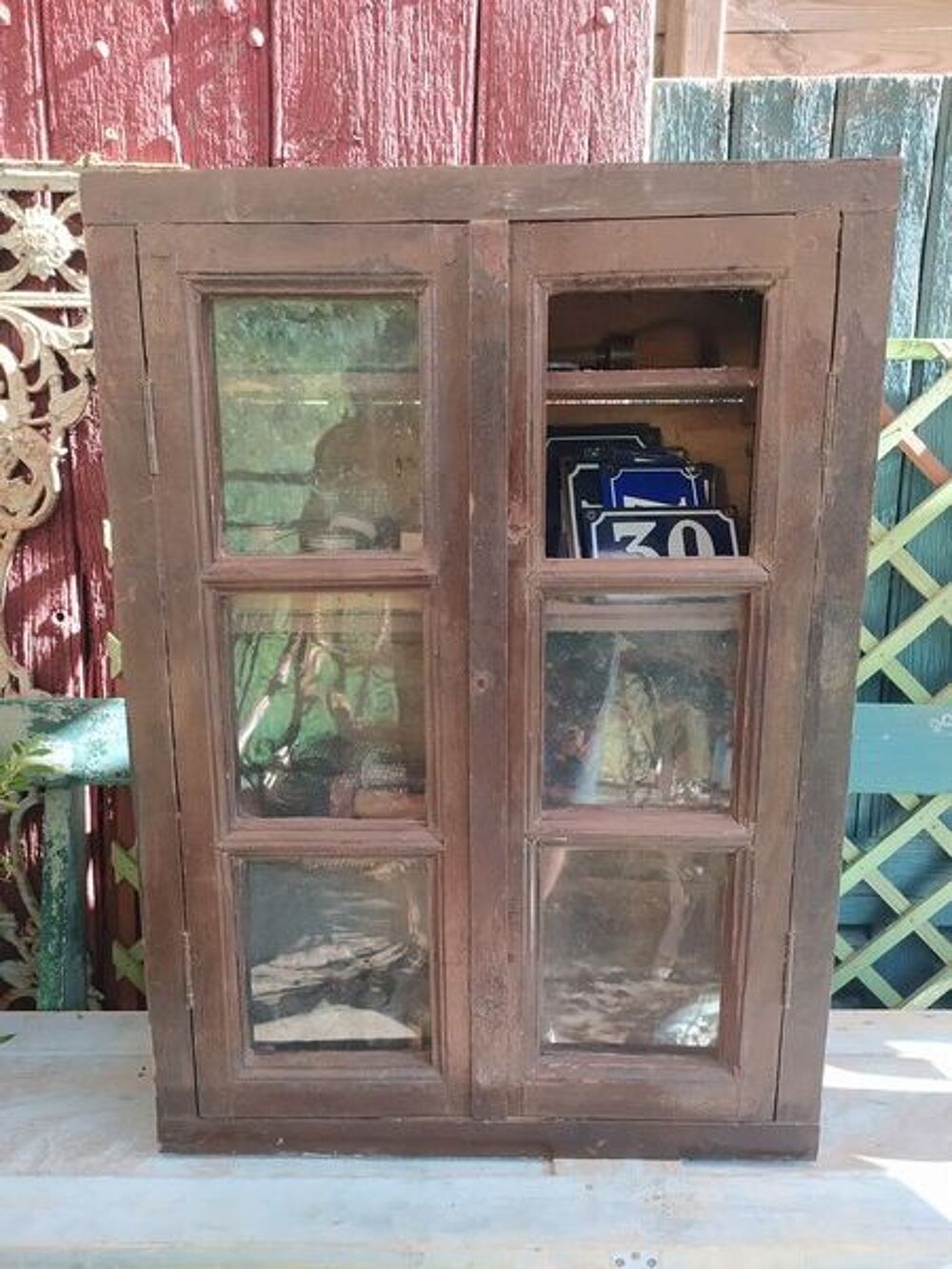 Ancienne Armoire Bois Portes Vitrine 
Meubles