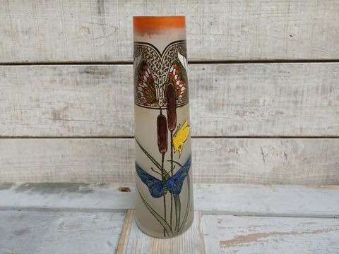 Vase Verre Art Nouveau Décor Papillons Signé Leg Legras 90 Loches (37)