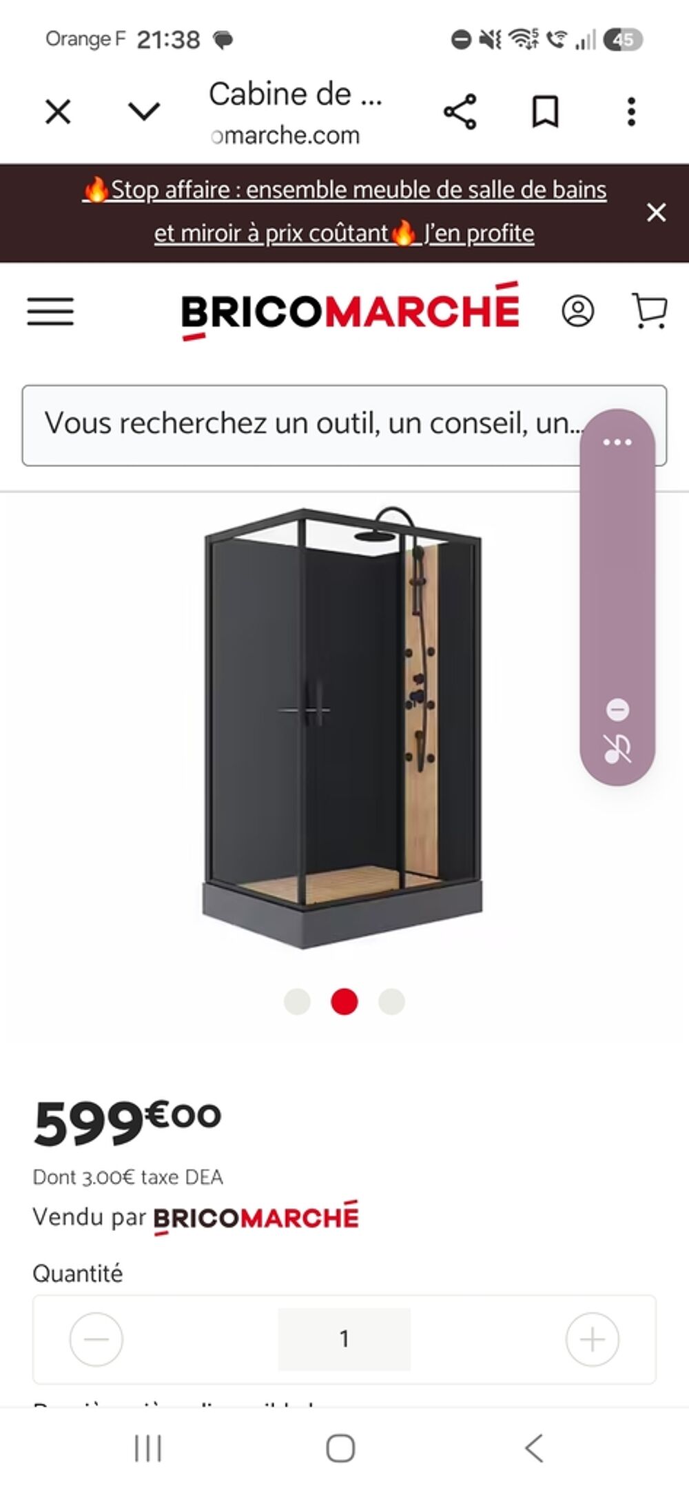 Cabine de douche noire avec colonne int&eacute;gr&eacute;e Meubles