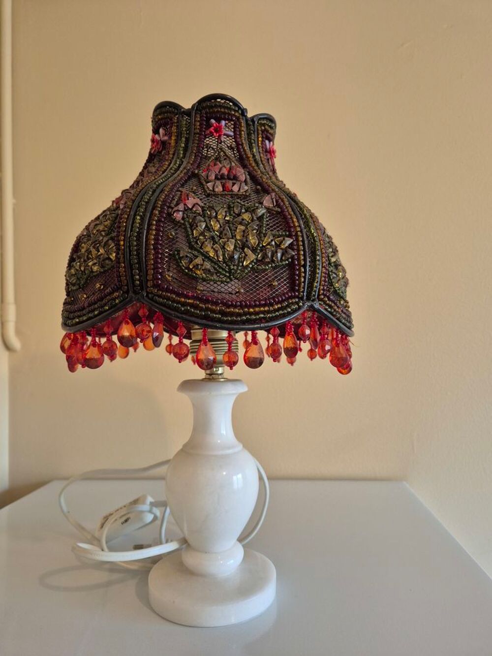 Lampe de salon, abat-jour vintage en petite perle Décoration