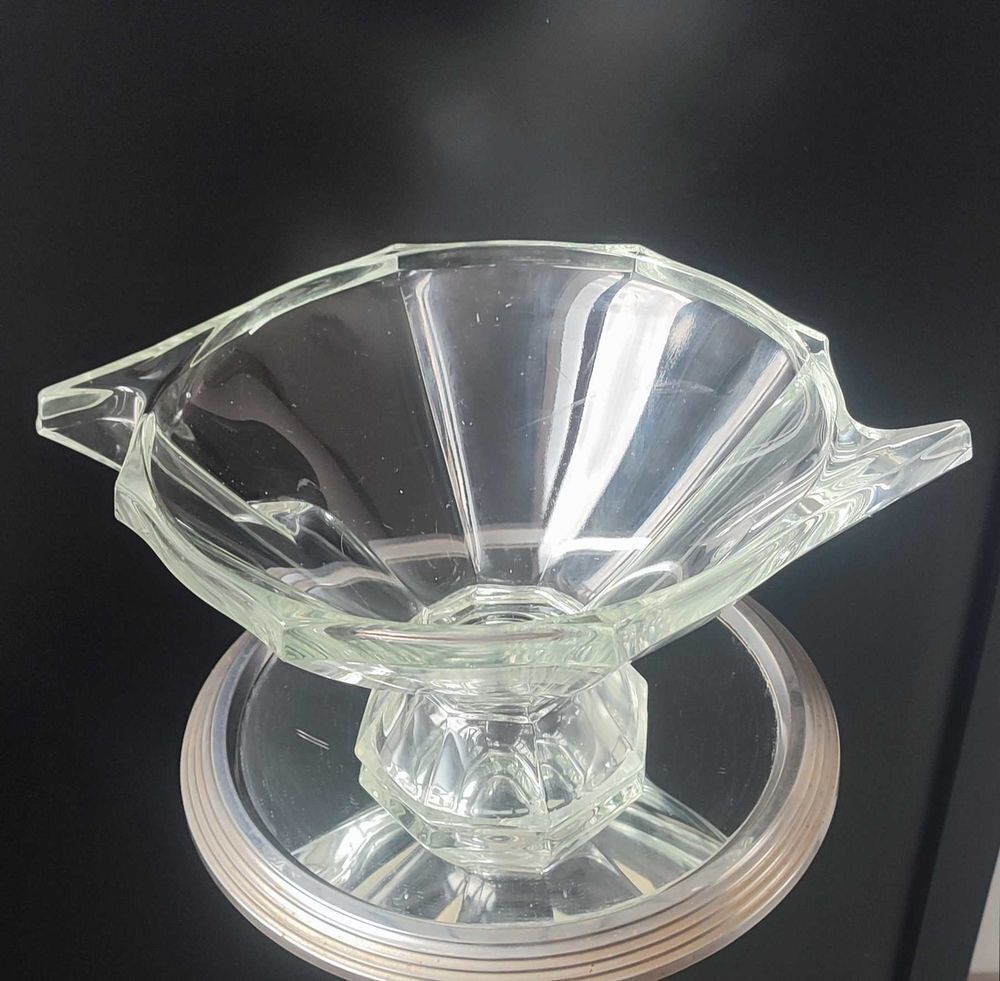 Coupe en verre &eacute;pais grav&eacute;e Slovakia Style Art D&eacute;co 