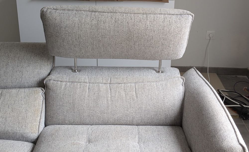 Canap&eacute; 3 places 2 relax &eacute;lectriques CALVINE ? Tissu gris cla Meubles