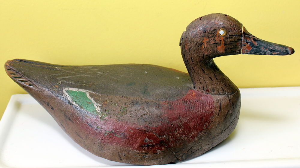 Canard leurre bois sculpt&eacute;, peint &agrave; la main, 1900, Décoration