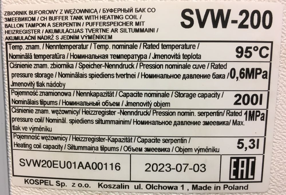 1 Cumulus Tampon SOLAIRE &eacute;changeur 200 L (K-SVW200) Electroménager