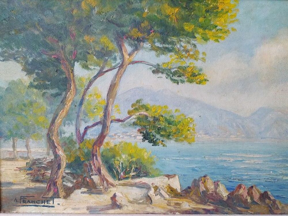Tableau Paysage Cote d'Azur Cap Martin sign&eacute; Andr&eacute; Franchet Décoration