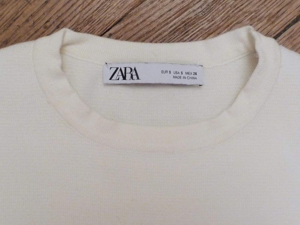 Top/ Pull Court Blanc &agrave; 2 Bandes Marine- Taille S- Zara Vêtements