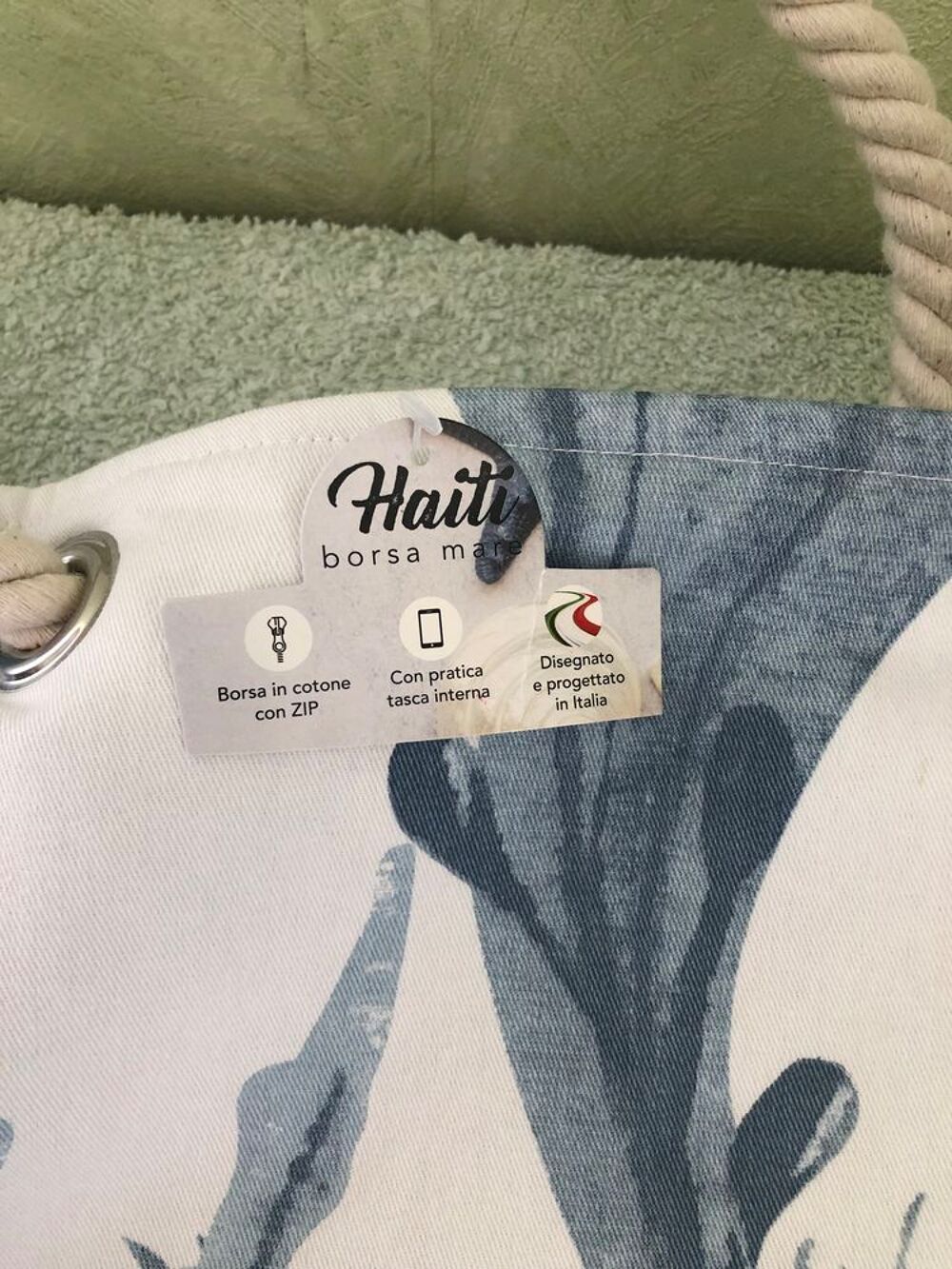 Sac de plage Blue Haiti en tissu avec poign&eacute;e en corde Maroquinerie