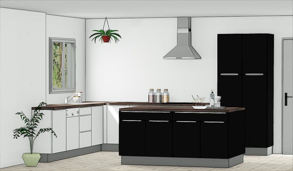CUISINE EQUIPEE EN FORME L + ilot + LV + EVIER + Mitigeur
Cuisine