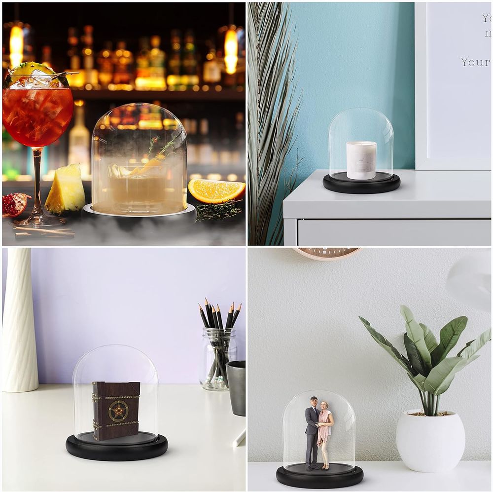 Cloche en Verre avec Socle Noir en Bois 10 cm Décoration